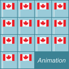 Obraz na płótnie Canvas Canadian flag waving on a pole on blue background. Animation sprite sheet