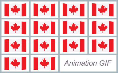 Canadian flag waving sprite sheet isolated on white background. Can be used for GIF animation