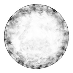 Gray empty circle watercolor shape with paint texture isolated on white background. Abstract blank round form aquarelle backdrop created in handmade technique.