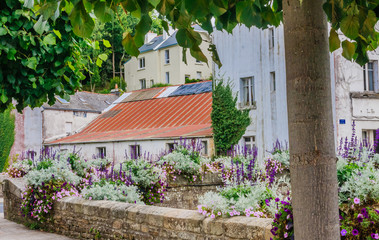 View of Quimperle (Kemperle), a historic town built around two rivers, the Isole and Elle rivers that combine to form the Laita river, in Finistere, Brittany, France