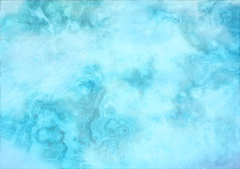 Blue and white watercolor background with abstract cloudy sky concept with color splash design and fringe bleed stains and blobs
