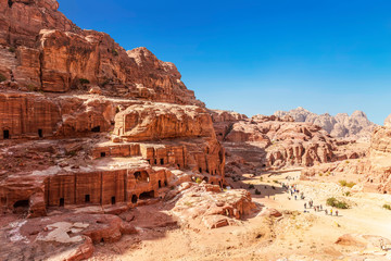 Top view of Petra - ancient city, capital of the Edomites, and later the capital of the Nabataean Kingdom, world famous tourist landmark. Jordan