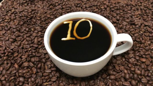 Count up-down timer of using a coffee cup, Ten part (1-10) series with a number for each part of the countdown. These can be reversed, order changed, and speed changed, per your desired effect.
