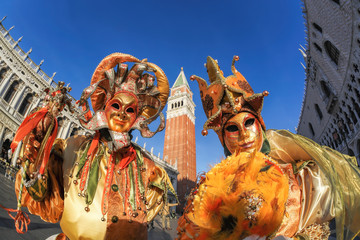 Colorful carnival masks at a traditional festival in Venice, Italy