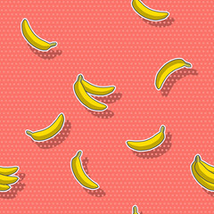 Yellow banana seamless vector pattern on coral dotted background - 245033972