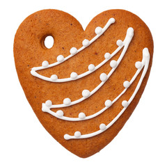 Gingerbread Heart Cookie Isolated on White Background
