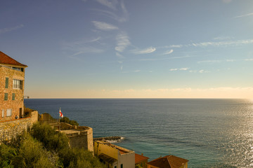 View of the sea village of Cervo Ligure with the Bastion, a sixteenth-century defensive rampart, built for defending the borough from the attacks of the Saracen pirates