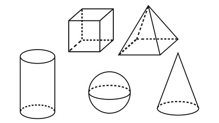 Geometry vector. Cube, prism, pyramid, cylinder and cone outline