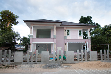 Site construction ,Building a new house with tropical house design