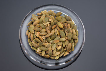 Roasted Pumpkin Seeds  on transparent dish