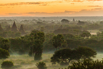 Early morning view of the skyline of temples in Bagan, Myanmar
