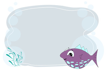 Frame for text with fish cartoon. Childrens frame for text. Vector baby frame for your text. School frame for text. quote template