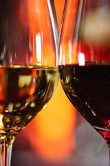 glasses of red and white wine in the bar