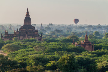 Balloon over Bagan - hot air balloons floating among the skyline of temples, Myanmar © Matyas Rehak