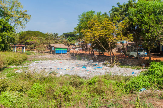 Plastic waste dump in Bago town, Myanmar