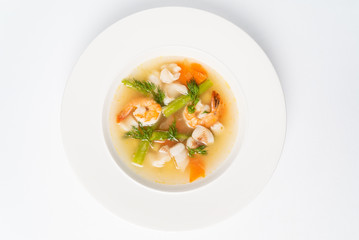 seafood soup isolated on the white background