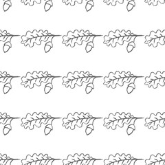 oak leaf with acorn vector seamless pattern isolated on white background