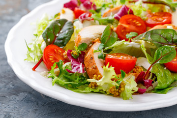 Fresh vegetable salad with grilled chicken meat