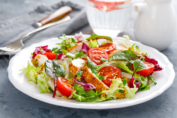 Fresh vegetable salad with grilled chicken meat