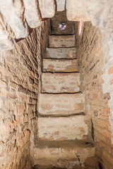 Narrow stairway inside temple 1821 in Bagan, Myanmar