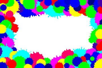 Colourful paint splashes and droplets border, vector illustration 