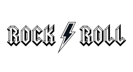 Rock and roll print in vector. Rock text in black and white colors.