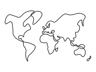 Hand-drawn map of World. Solid thick black vector line.