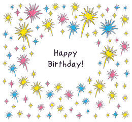 Holiday fireworks frame background, happy birthday card or banner design template.