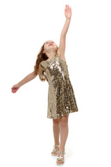 Naklejka premium Little girl is showing a finger