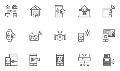 Internet of Things, Smart House Vector Line Icons Set. Data Transmission, Identification Means, Area Network. Editable Stroke. 48x48 Pixel Perfect.