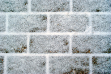 background, texture - snow-covered pavement tiles