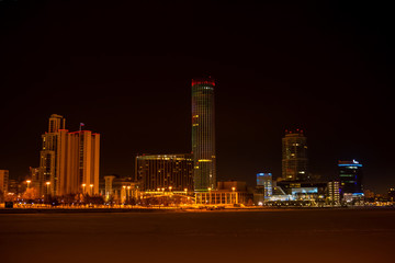 Fototapeta na wymiar night winter view of Yekaterinburg with the Iset tower