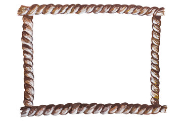 Hand drawn with acrylic paint rope rectangle frame isolated on white