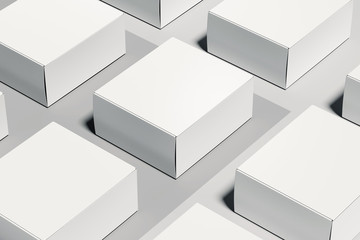 Isolated white realistic cardboard boxes on white background. 3d rendering. - obrazy, fototapety, plakaty