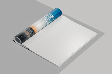 Open magazine with blank pages. Empty space. 3d rendering.