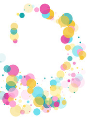 Memphis round confetti festive background in cyan blue, pink and yellow. Childish pattern vector.