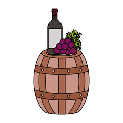 wine bottle wooden barrel grapes