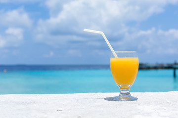 Fruity welcome drink on tropical vacation
