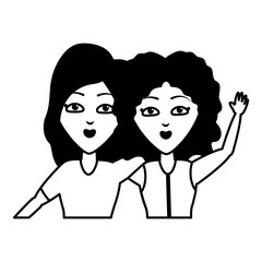 two women portrait waving hand