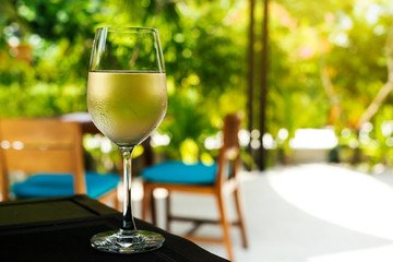 Glass with cold white wine