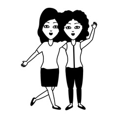 two women portrait waving hand