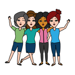 Obraz premium group women hugging friends characters