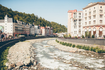 Obraz premium Beautiful view of Roza Peak and river Mzymta