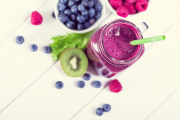Blueberry and raspberry fresh smoothie, top view