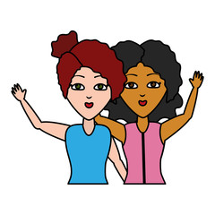 two women portrait waving hand