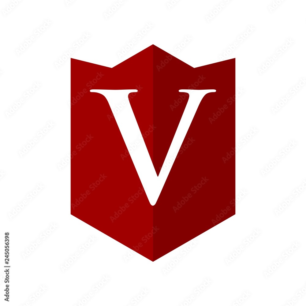 Canvas Prints red shield with v text letter. vector logo.