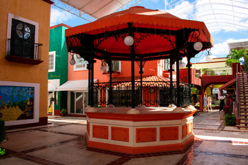 colorful houses in Plaza Bonita, Cancun Mexico. Popular and Famous place, and tourist shopping area 