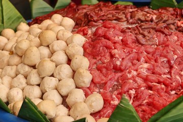 Meatballs and pork for noodles