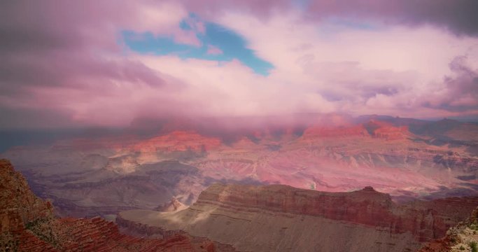 Grand Canyon National Park vista during daytime with blue skies and wispy clouds.  4K DCI.