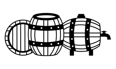 three wooden barrels